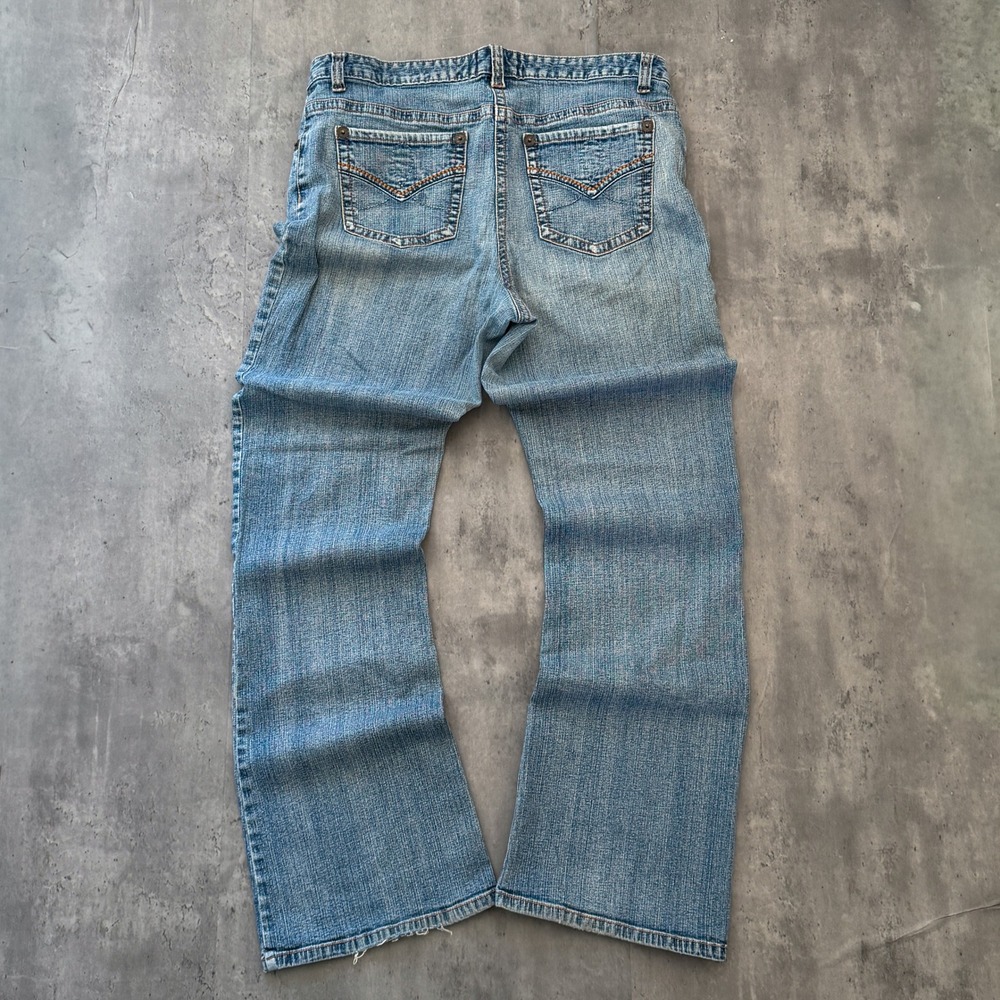 Love MXM Womens Bootcut Jeans Size 14 Medium Wash Embroidered Pockets Y2K Denim